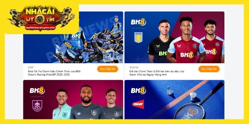 BK8 nhiều hợp đồng tài trợ